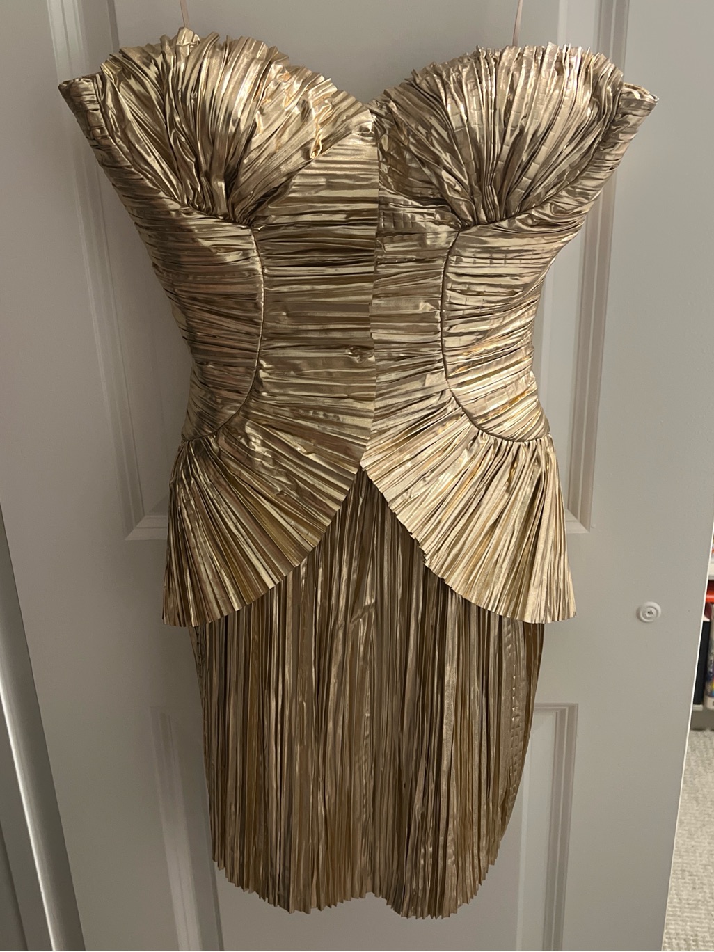 Cult Gaia Metallic Gold Strapless Pleated Bustier Dress